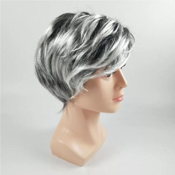 Cosplay Costume Hair Old Men's Elder Man Silver Gray Short Wig Hairnet