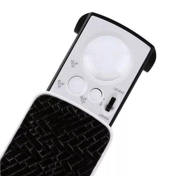Magnifier Loop 30x 60x 90x Jewellers Loupe LED Black Side Light Magnifying Glass