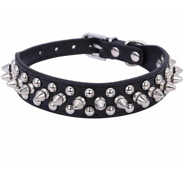 Black Medium Breeds Pet Dog Collar Leather Studded