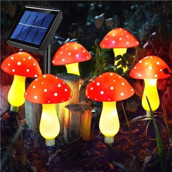 Fairy String Lights 6pcs Solar Mushroom LED Outdoor Garden Yard Ornament