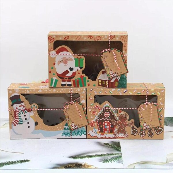12x Gift Boxes Bags Food Packaging Gift Christmas Cookie Box Kraft Paper Candy