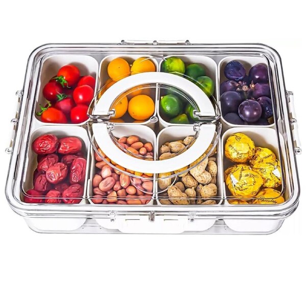 Snackle Box Charcuterie Container Divided Serving Tray with Lid and Handle