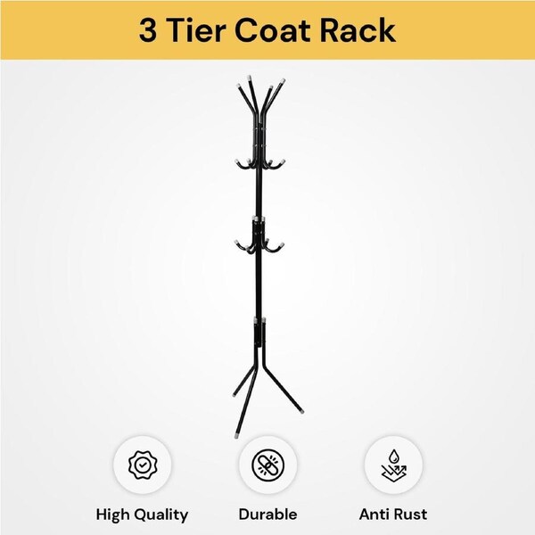 12 Hooks 3 Tier Coat Rack