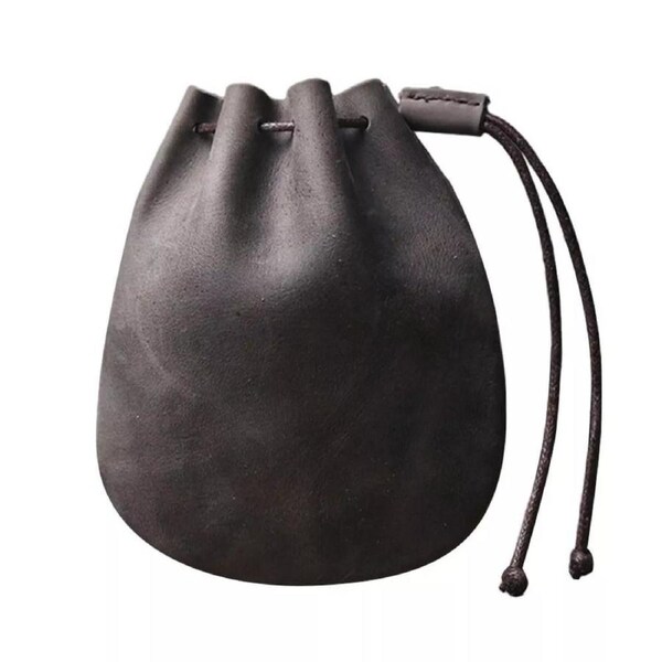 Storage Bag Travel Strap Purse Vintage Leather Coin Pouch Drawstring 03