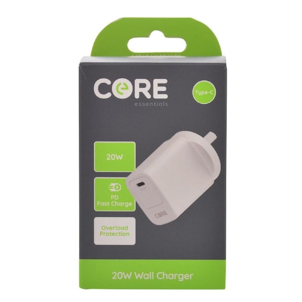 Core USB-C Port Mobile Phone Wall Charger Fast-Charging Adapter 20W White