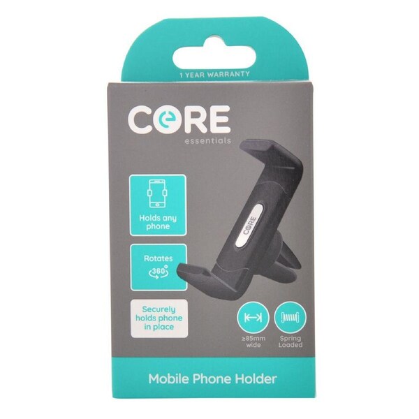 Core Essentials Car Vent Mobile Phone Holder Universal 360-Rotatable Black