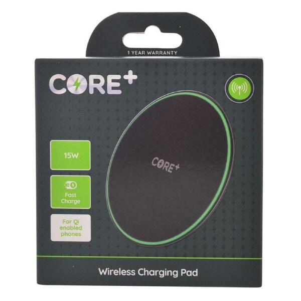 Core Qi Wireless Phone Charging Pad w/ Type-C/1m Cable Fast Charge 15W Black