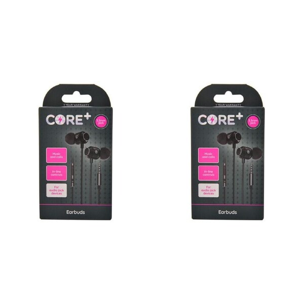 2PK Core 3.5mm Jack Earphones/Earbuds In-Ear Wired w/ Built-In Mic 1.2m Black