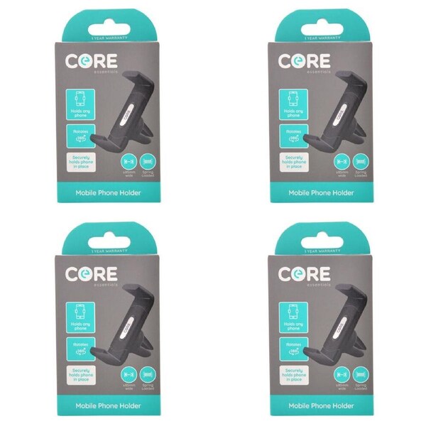 4PK Core Essentials Car Vent Mobile Phone Holder Universal 360-Rotatable Black