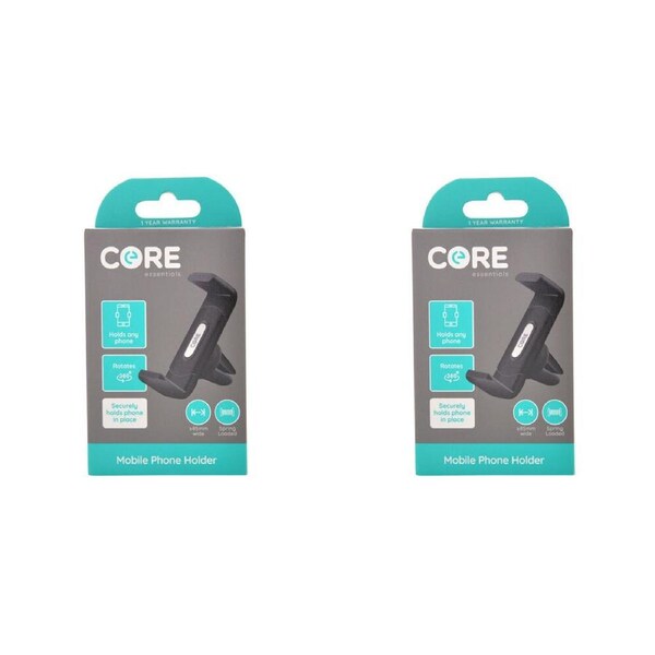 2PK Core Essentials Car Vent Mobile Phone Holder Universal 360-Rotatable Black