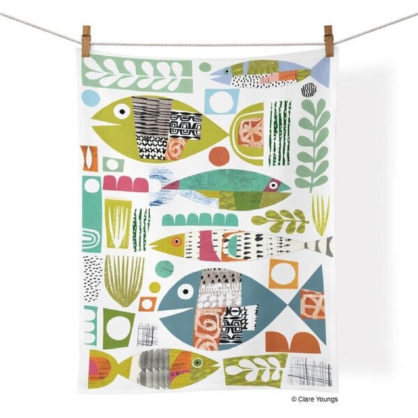 WerkShoppe Cotton Kitchen Tea Towel Drying Dish Cloth 53.5x71cm Fish School