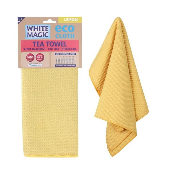 White Magic Reusable 70x50cm Tea Towel Absorbent Cleaning/Drying Cloth Lemon