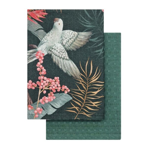 2PK J.Elliot Home Tropical 50x70cm Cotton Tea Towel Rectangle Forest & Evergreen