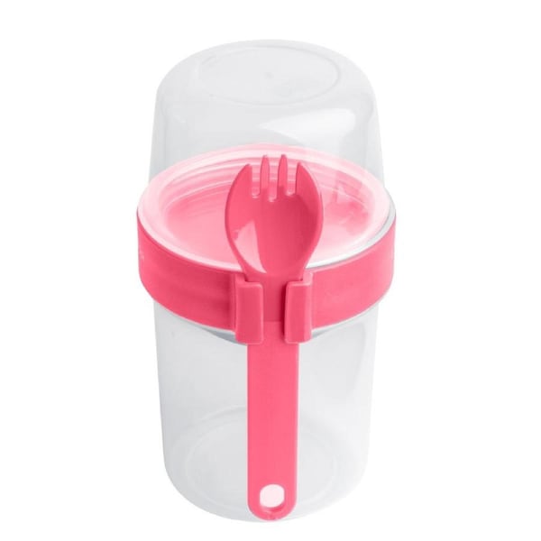 LocknLock To-Go 2-Way Food Container Storage w/ Fork Utensil 17.6cm Hot Pink