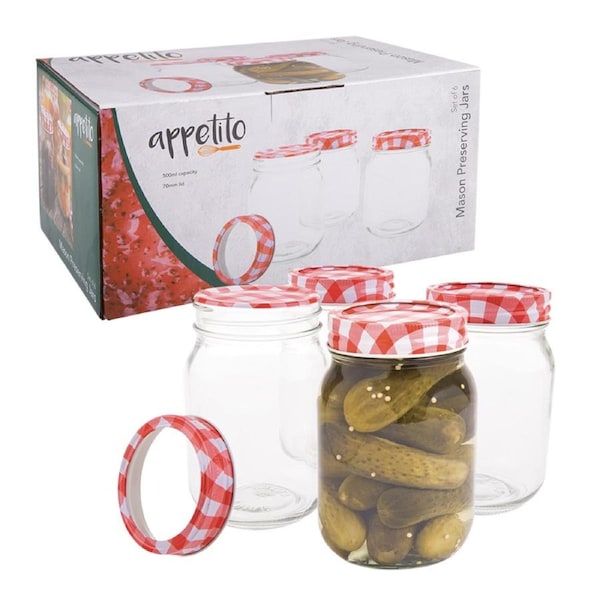 6pc Appetito 500ml Mason Preserving Jars Home Food/Fruit Storage Organiser