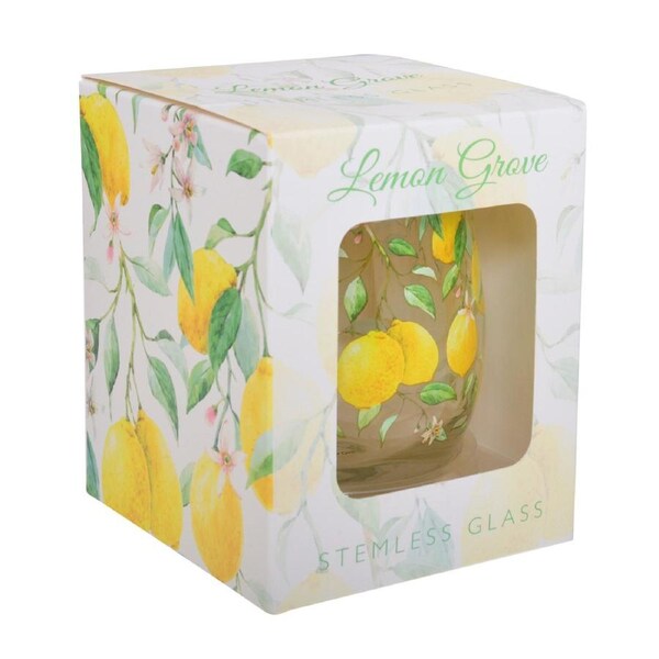 Gibson Gifts Lemon Grove Stemless Water Glass Tumbler Drinkware Clear 13cm
