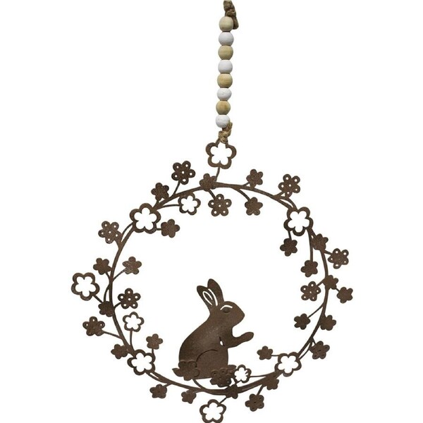 LVD Hanging Wreath Rust Rabbit Large Home/Garden Ornament Decor 22x21cm Brown