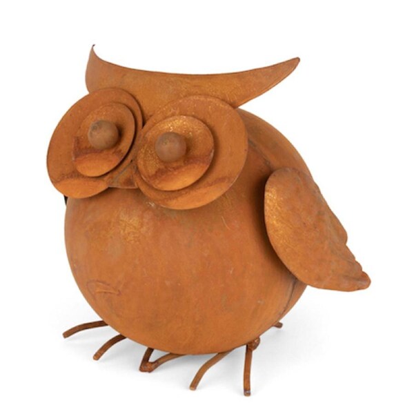 Round 16.5cm Owl Rust Metal Outdoor Ornament Yard/Patio Garden Home Decor Large
