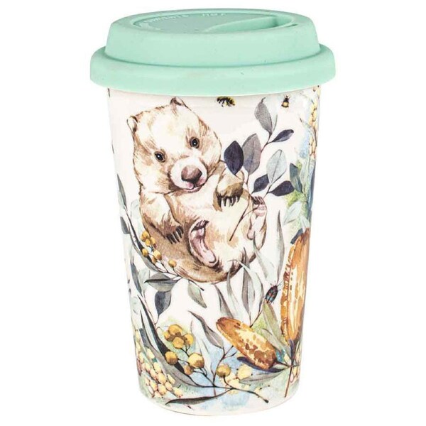 Flora & Fauna Wombat 290ml Travel Mug Double Walled New Bone China Drink Cup
