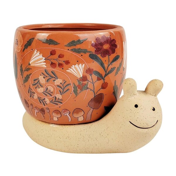 Urban 11cm Ceramic Snail w/Flowers Planter Plant Pot Home/Garden Decor Pink/Sand