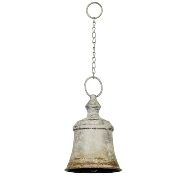 Moss Zinc Squat Bell w/ Jute Hanger 20.5cm Outdoor Ornament Hanging Garden Decor