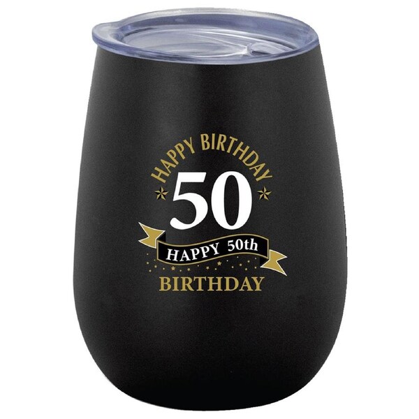 50th Birthday 360ml Stainless Steel Double Walled Tumbler Insulated Mug Black