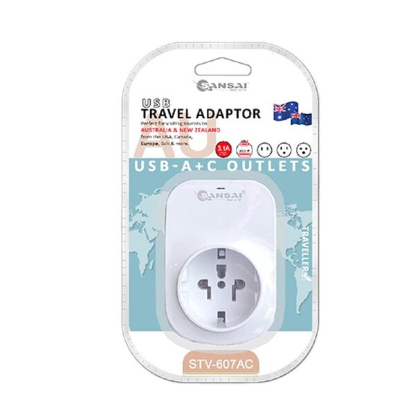 Sansai Worldwide Travel Adaptor USB-C+A USA/Canada/Europe to AU/NZ Plug