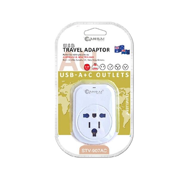 Sansai Worldwide Travel Power Adaptor USB-C+A UK/USA/Europe to AU/NZ Plug