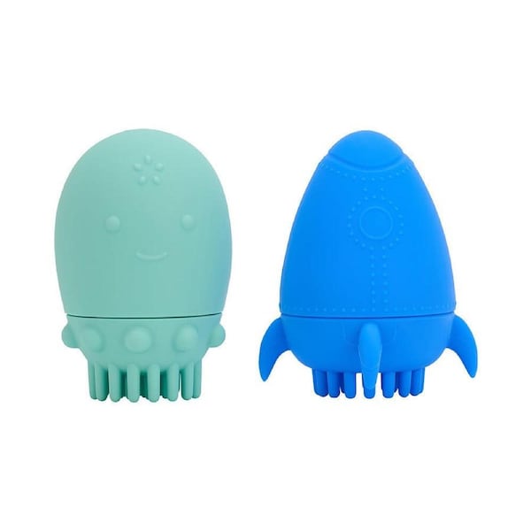 Annabel Trends Silicone Baby Bath Time Toy/Brush Fun Play Set Rocket/Squid