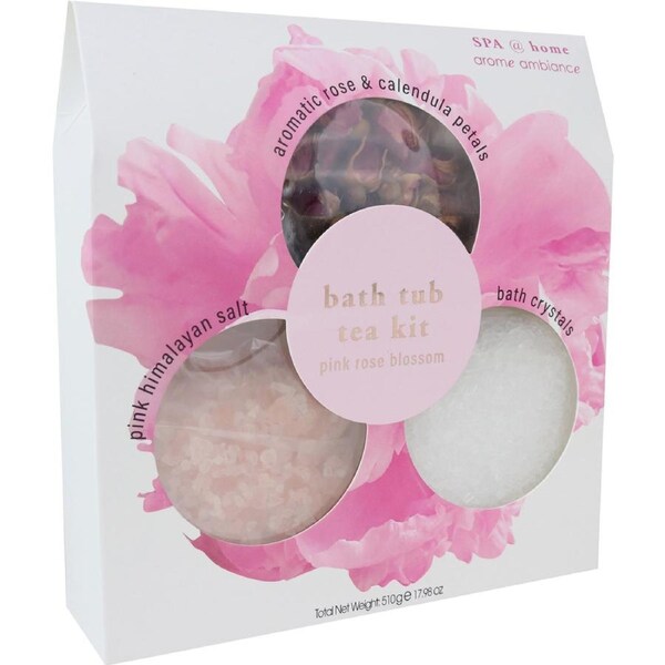 Arome Ambiance Spa At Home Bath Tub Tea Kit Set Pink Rose Blossom Scent