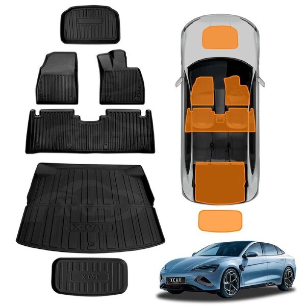 3D Floor Mats Boot Liner Set for BYD Seal 2023-Onwards All Weather Heavy Duty Front Trunk Toolbox Cargo Cover