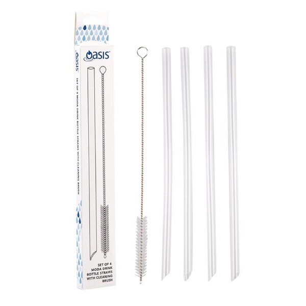 Moda Drink Bottle Straws - Set of 4 With Cleaning Brush