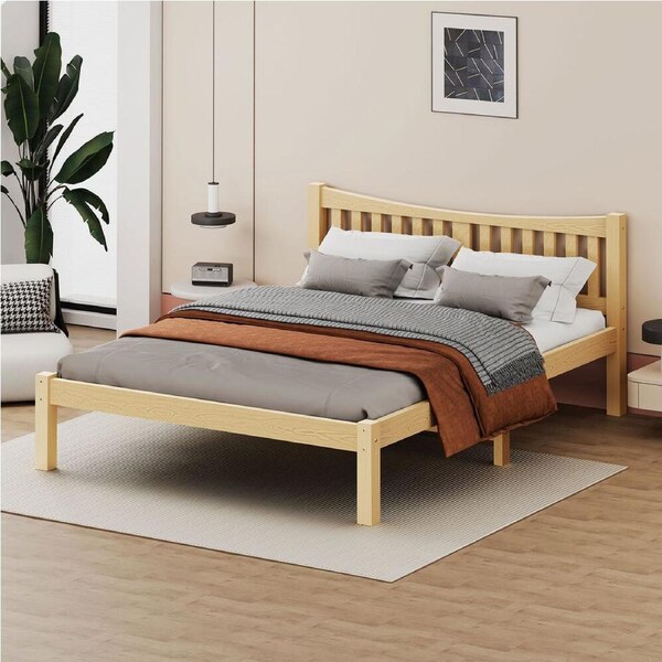 ALFORDSON Wooden Bed Frame Solid Pine Timber Base Oak - Queen Size
