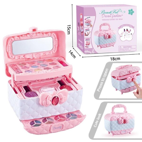 JOYBUY Children Makeup Cosmetics Playing Box Princess Makeup Girl Toy Play Set Lipstick Eye Shadow Safety Nontoxic Toys Kit For Kids