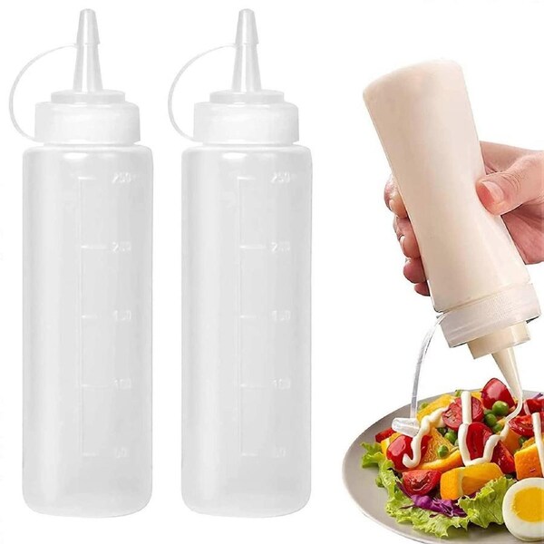 JOYBUY 2pcs 8oz Plastic Squeeze Bottles - Food Grade Sauce & Condiment Dispensers