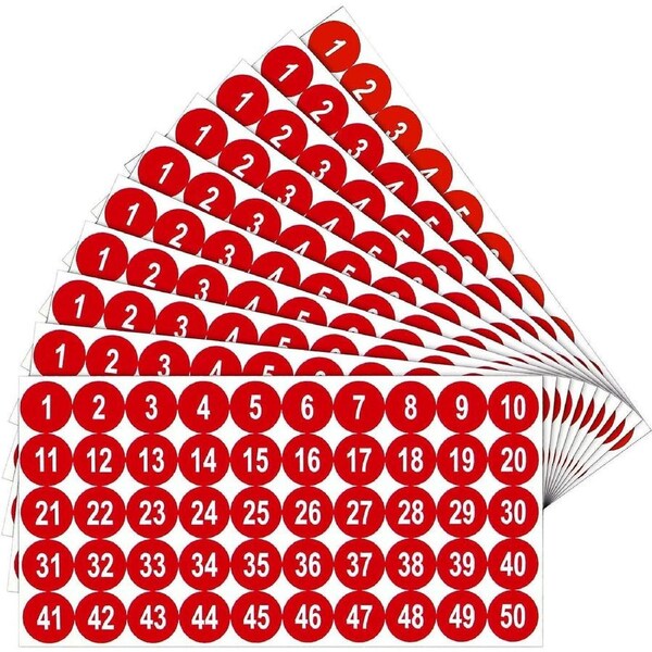 10 Sheets 1 To 50 Number Stickers Vinyl Consecutive Number Stickers 1 Inch Self-adhesive Decal For Indoor And Outdoor Waterproof Labels Number Invento