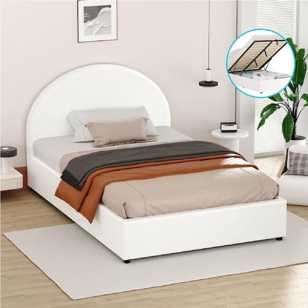 ALFORDSON Bed Frame Gas Lift Base With Storage White - King Single