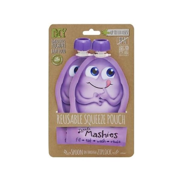 Little Mashies Reusable Squeeze Food Pouch Purple 2 x 130ml