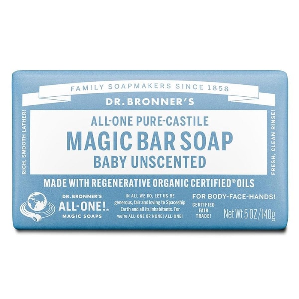Dr Bronner's Pure Castile Magic Bar Soap Baby Unscented 140g