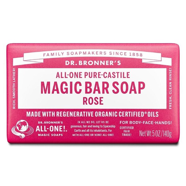 Dr Bronner's Pure Castile Magic Bar Soap Rose 140g