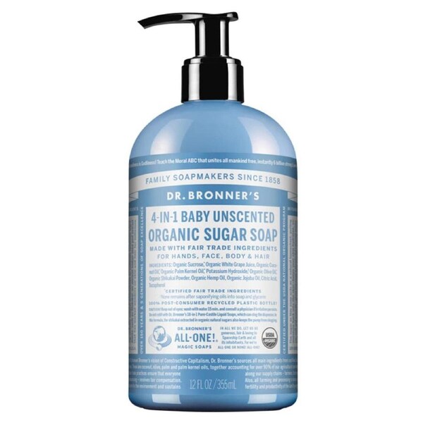 Dr Bronner's Organic Sugar Soap Baby Unscented 355ml