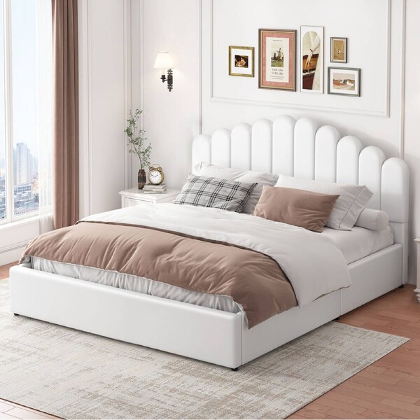 ALFORDSON Bed Frame Gas Lift Storage Base Wooden White - King Size