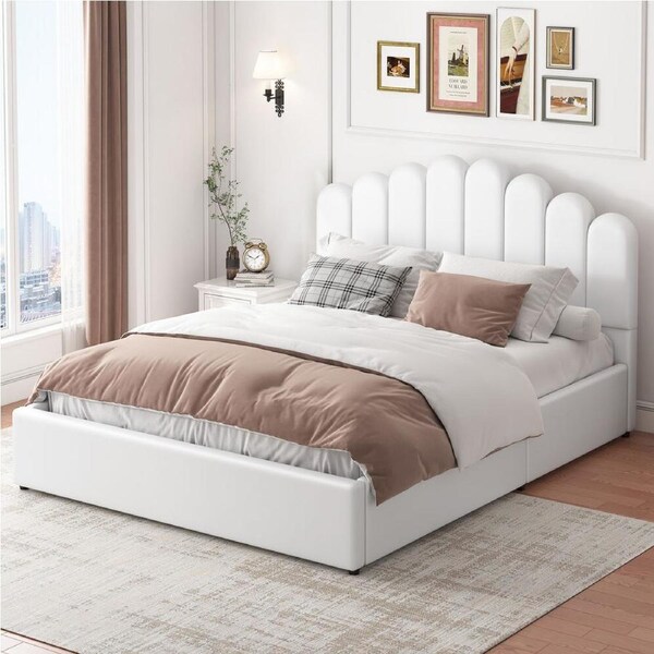 ALFORDSON Bed Frame Gas Lift Storage Base Wooden White - Queen Size