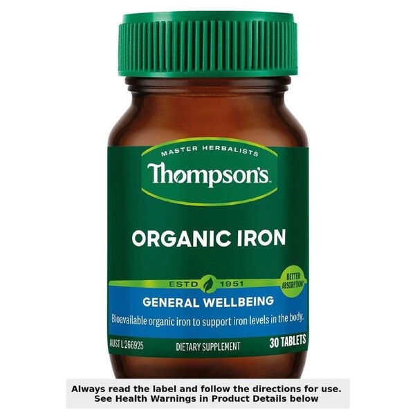 Thompsons Organic Iron 24mg 30 Tablets