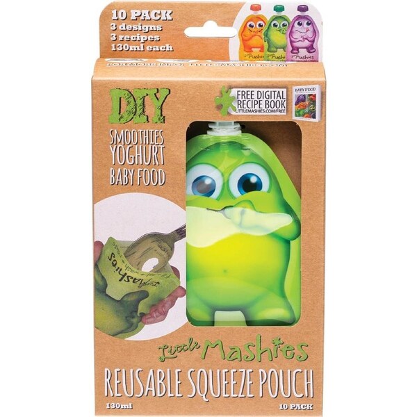 Little Mashies Reusable Squeeze Pouch Mixed Colours 10 x 130ml