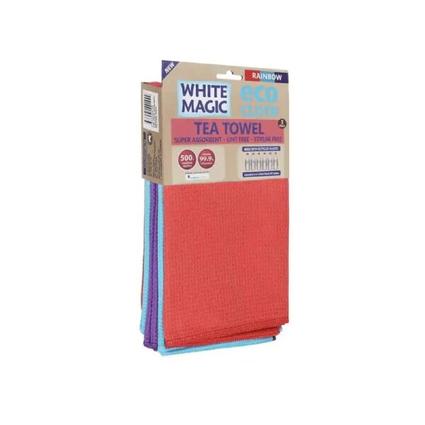 White Magic Eco Cloth Tea Towel Rainbow 3 Pack