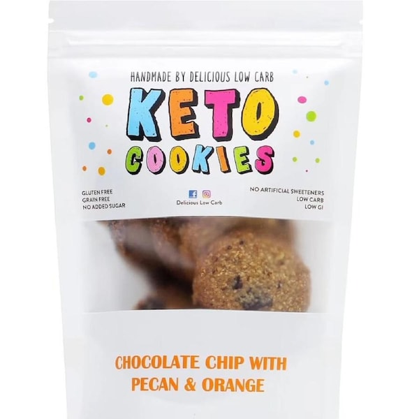 Delicious Low Carb Keto Cookies Chocolate Chip with Pecan & Orange 100g