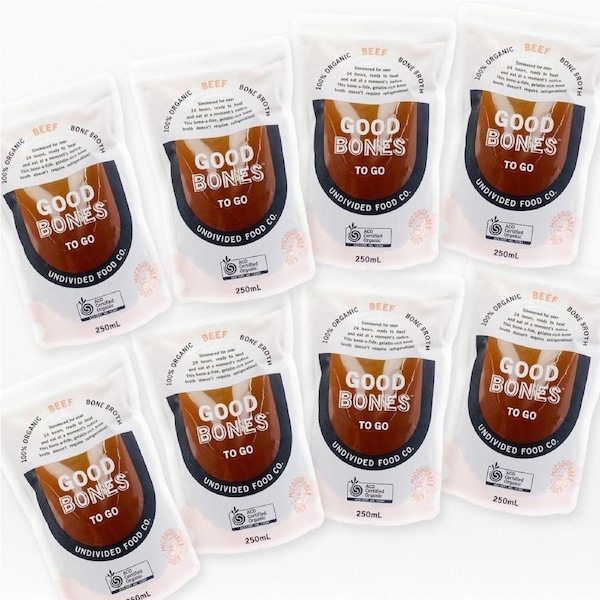 Undivided Food Co Good Bones To Go 100% Organic Beef Bone Broth 8 x 250ml
