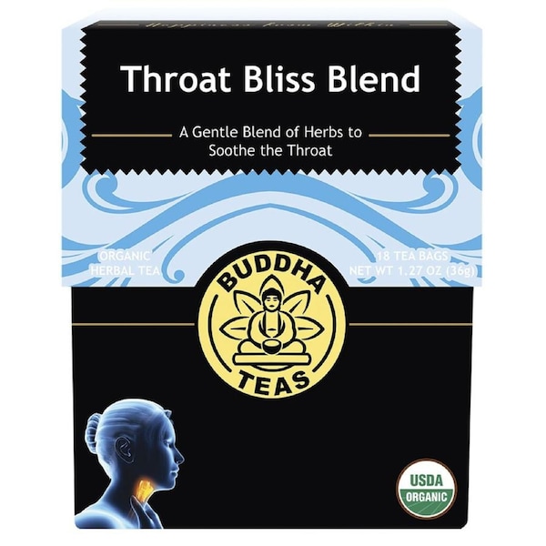 Buddha Teas Organic Herbal Tea Bags Throat Bliss Blend 18 Pack