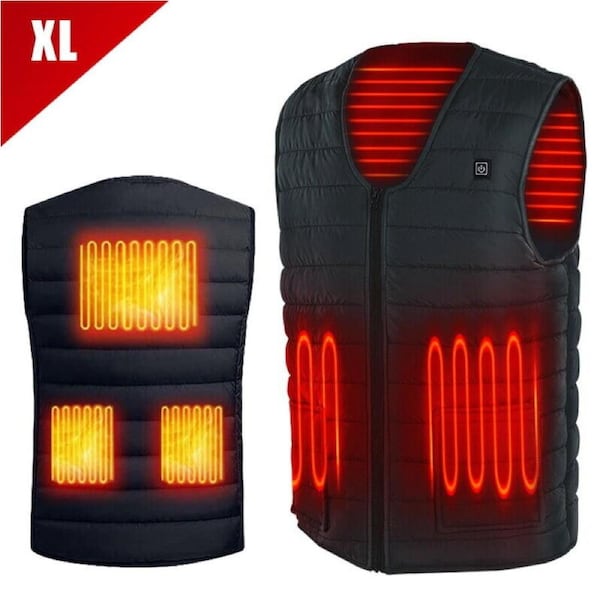 Unisex Black Body Warmer Heat Pad Winter Electric Vest Heated Jacket Thermal XL